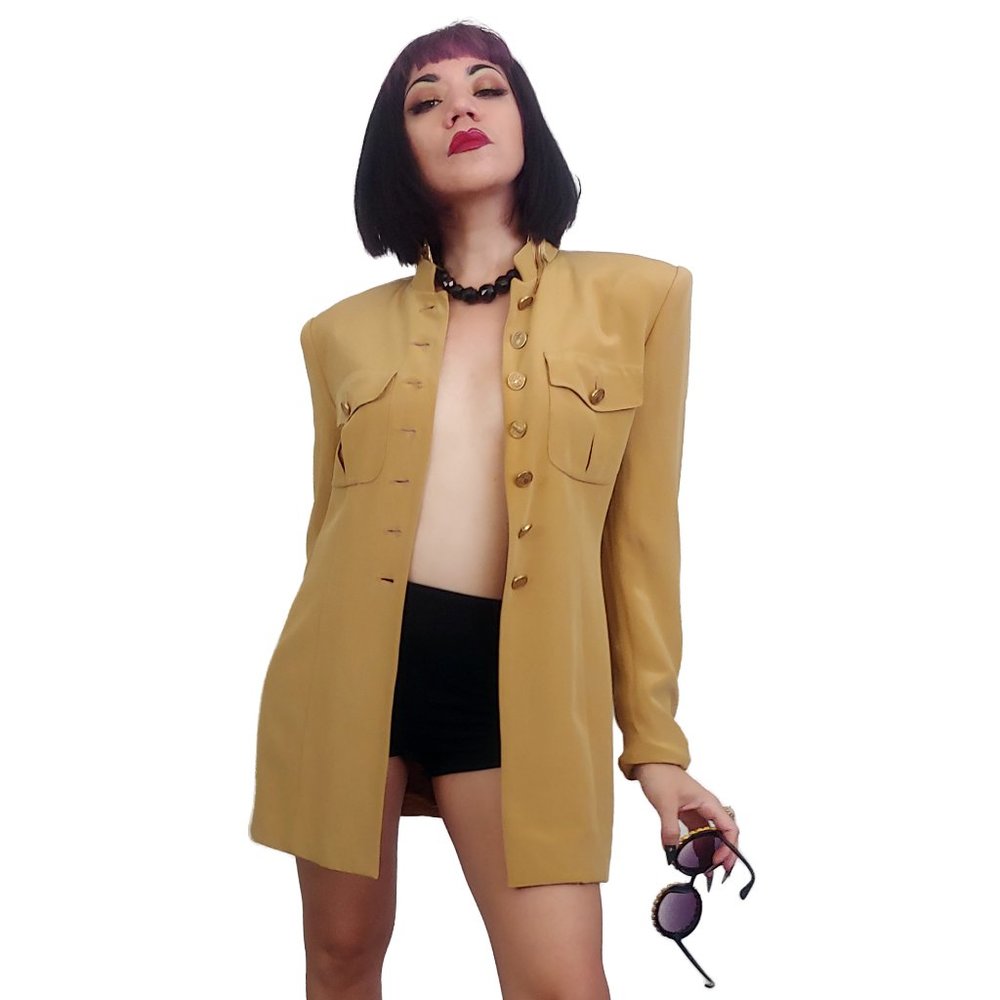 Vintage Mustard Military Inspired Silk Jacket